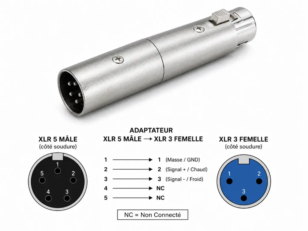 [XlR3F/5M] Adapter DMX XLR 3 F / XLR 5 M – XLR3F/5M